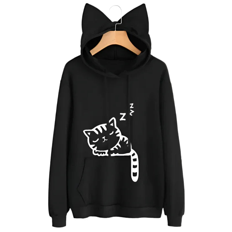 Damen Mädchen Casual Hoodies Pullover Langarm Niedliche Ohren Bedruckte Hoodies Jogginganzug Oberbekleidung Sweatshirt