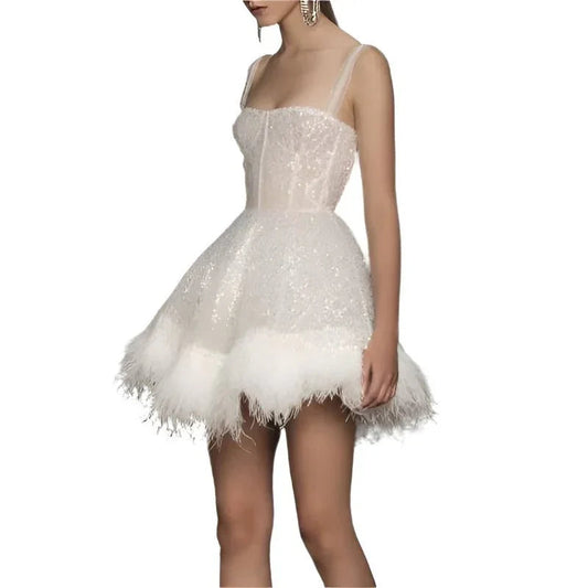 Herbst Brust Träger Feder Kleid