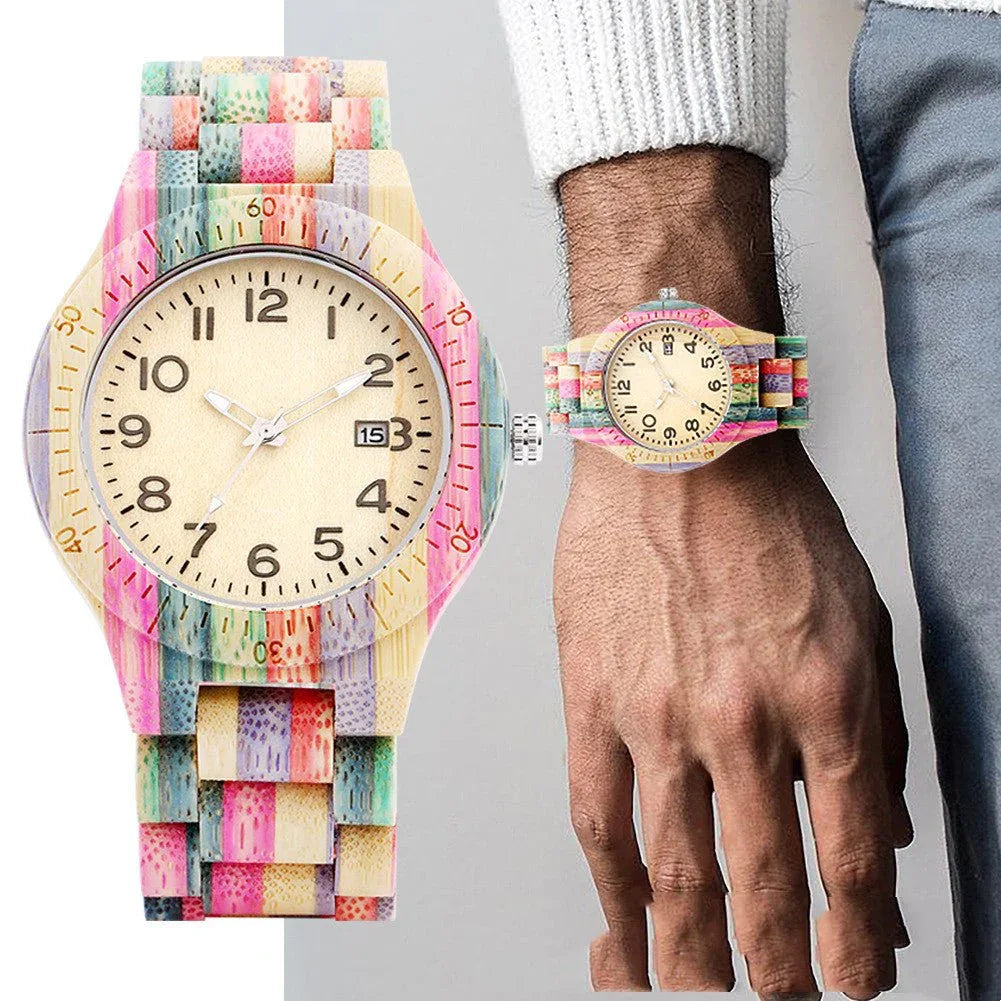 Bunte Unisex-Armbanduhr aus Bambusholz