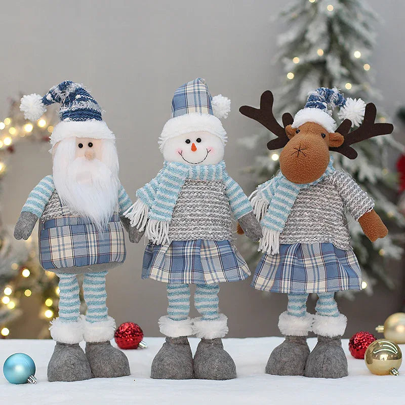 Große ausziehbare Weihnachtsfiguren aus blauem Stoff
