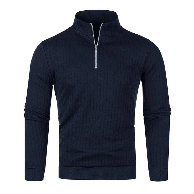 Herren-Strickpullover mit Reißverschluss und halbem Stehkragen