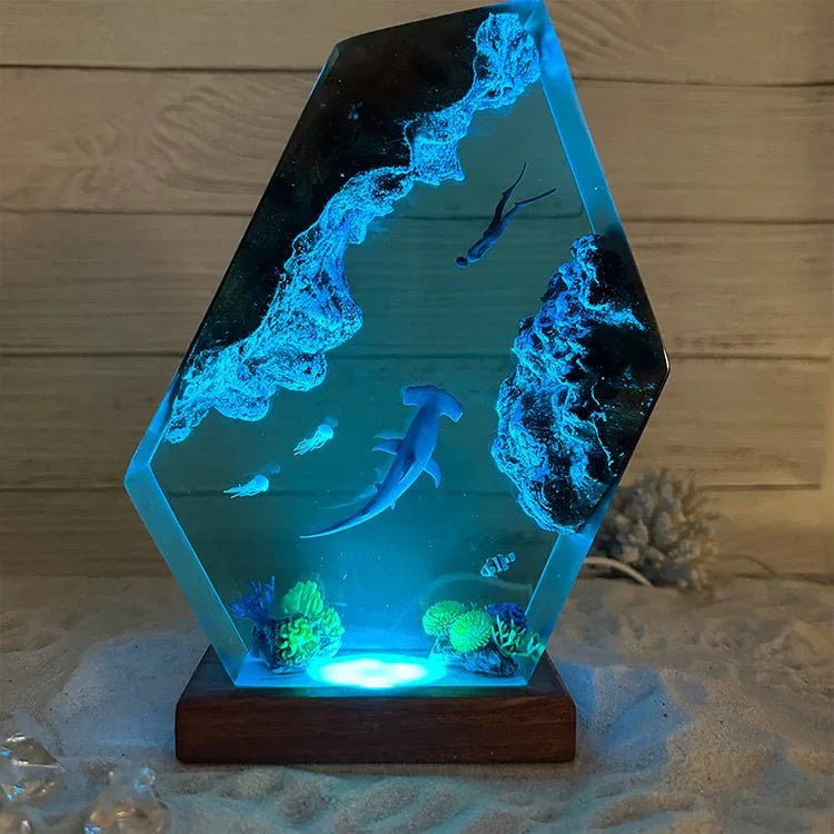 Kleine hölzerne Hammerhai Nacht-Nachttischlampe Ornament Dekoration