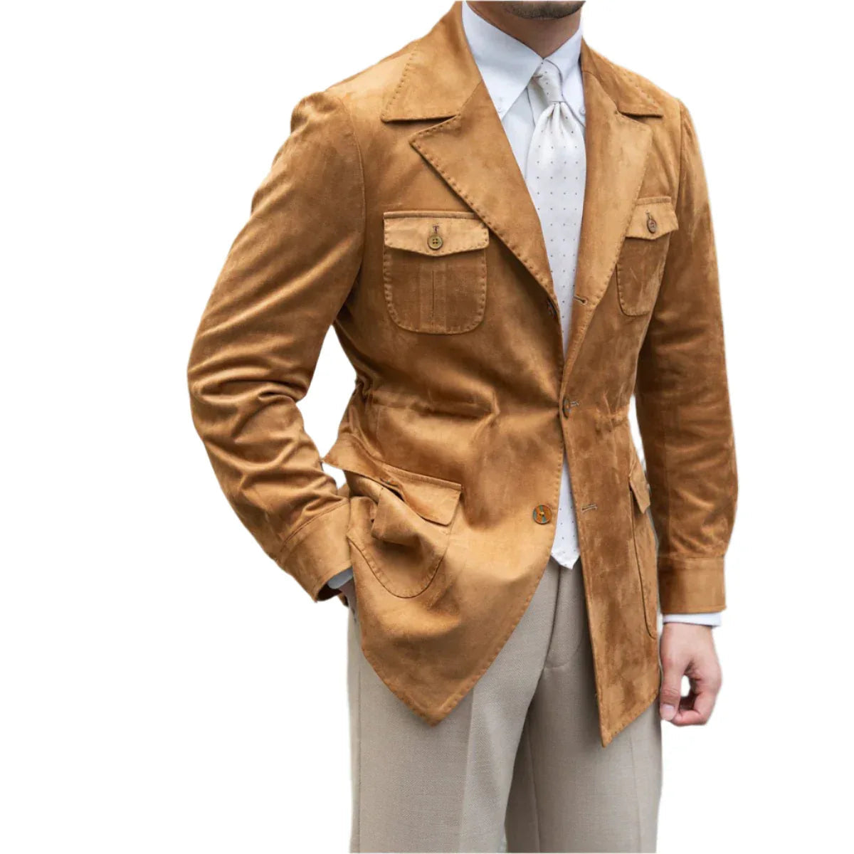 Wildleder-Safari-Jacke mit schmaler Passform