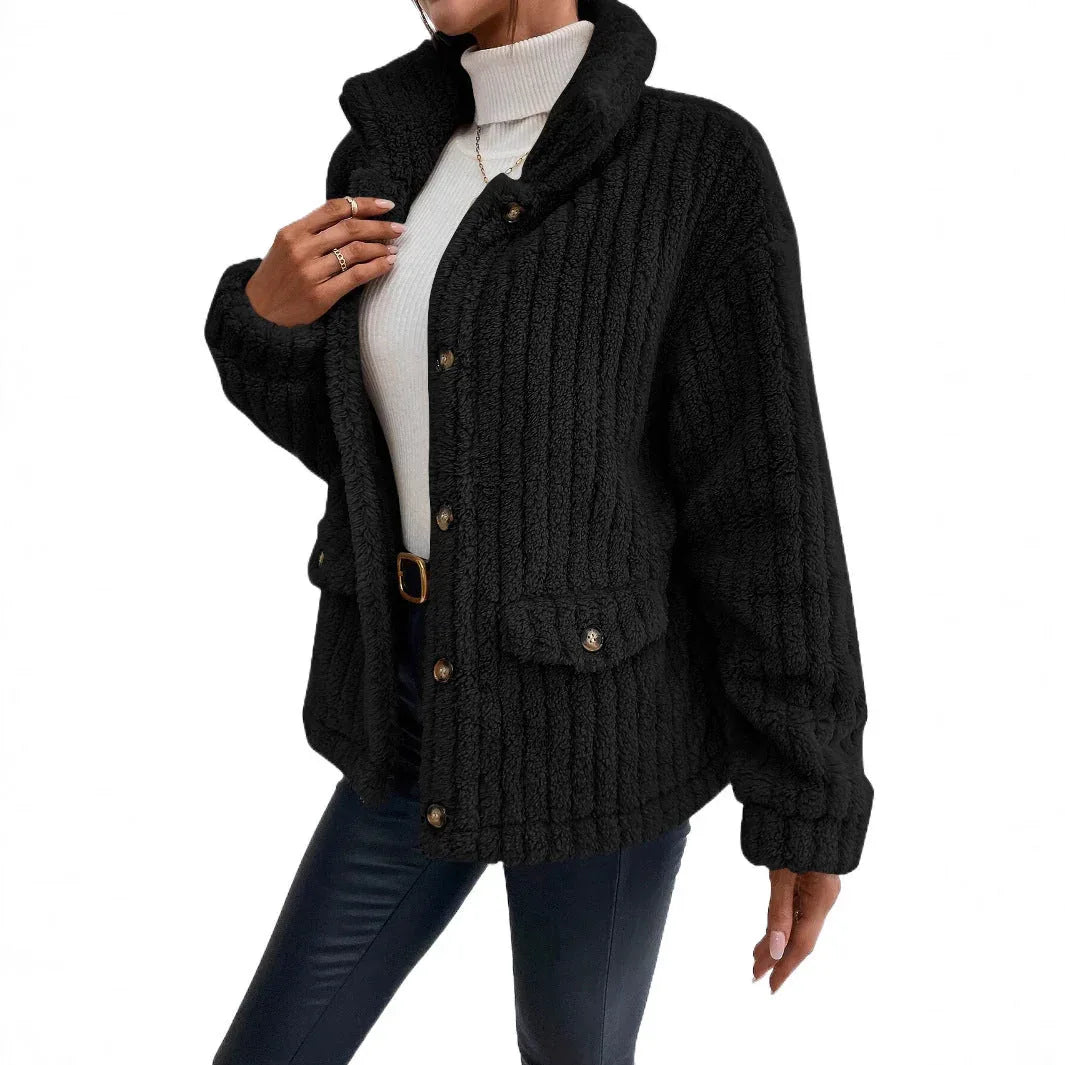 Damen doppelseitige Samtknopf Strickjacke Freizeitjacke