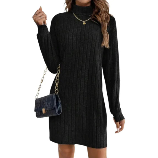 Damen-Kleid aus Polyester mit Rollkragen und lockerem Schnitt