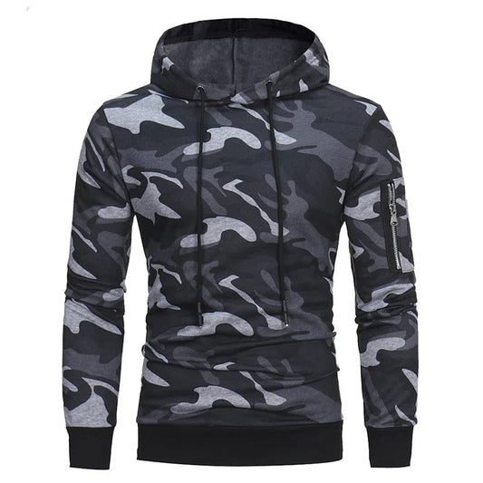 Bedruckter, locker sitzender Langarm-Camouflage-Fleece-Kapuzenpullover