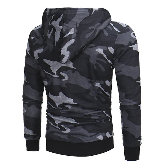 Bedruckter, locker sitzender Langarm-Camouflage-Fleece-Kapuzenpullover
