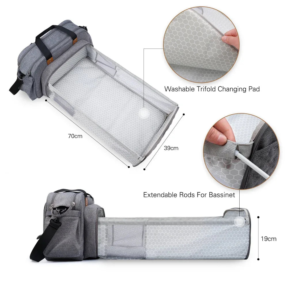 Multifunktionaler, organisierter Wickelrucksack, umwandelbar zur Babywiege, Wickelunterlage
