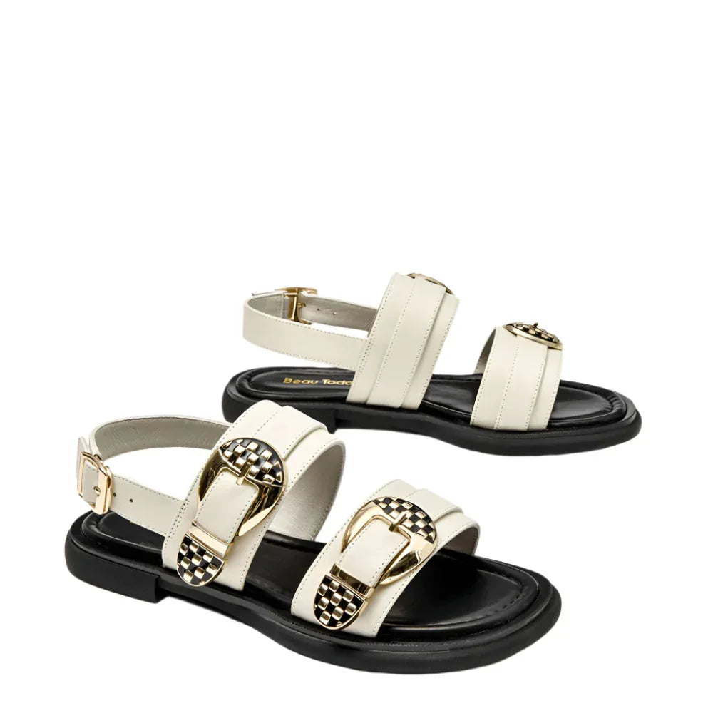 Damen Sommerschuhe Flache Leder Römersandalen