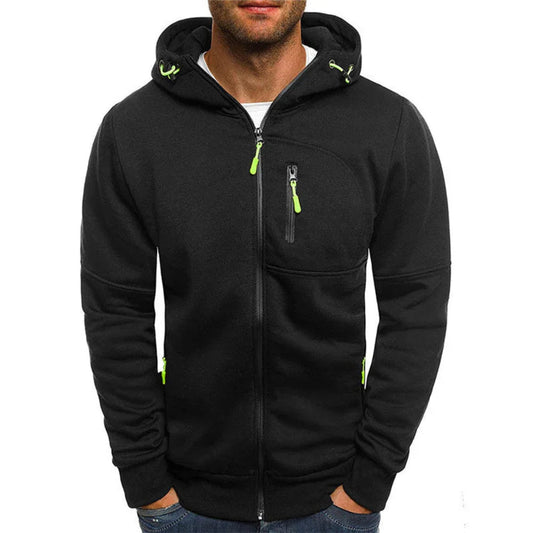 Herren Freizeit Reißverschluss Kapuzenpullover Einfarbig Sport Fitness Strickjacke Hoodie