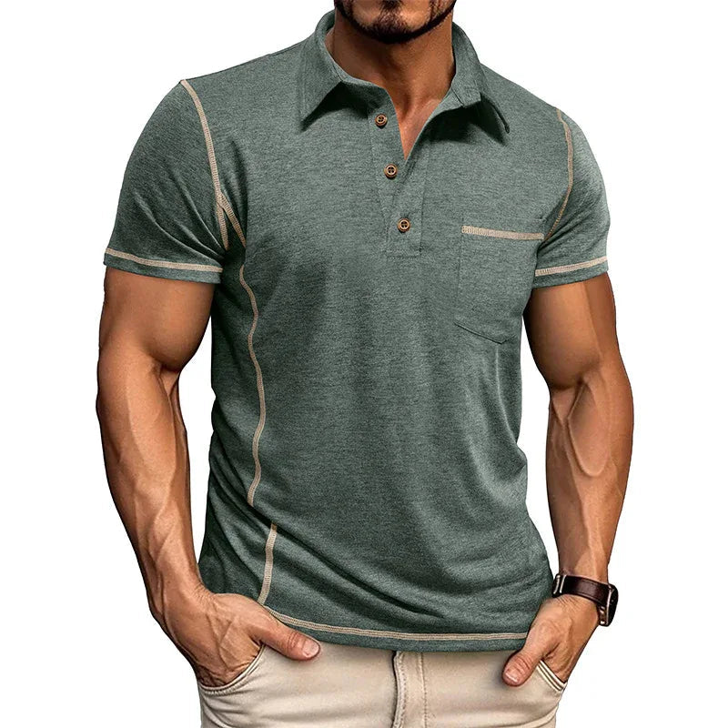 Kurzarm-T-Shirt mit Revers und Brusttasche