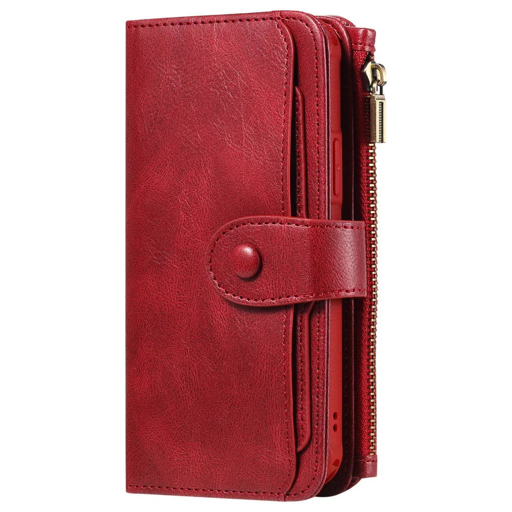 Leather Retro Phone Case Multi-Function Wallet With Magnetic Buckle Closing Method