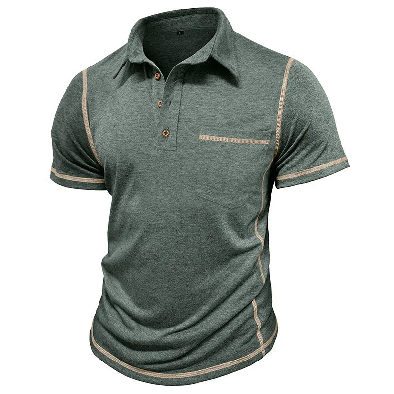Kurzarm-T-Shirt mit Revers und Brusttasche