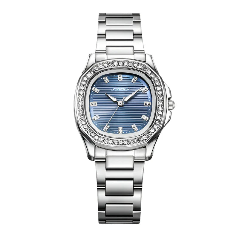 Wasserdichte, diamantbesetzte Quarzarmbanduhr für Damen