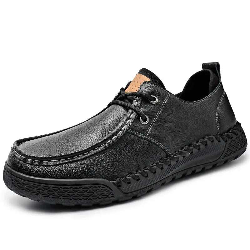 Lässige Herrenschuhe aus Leder mit handgenähter Sohle und niedrigem Schaft