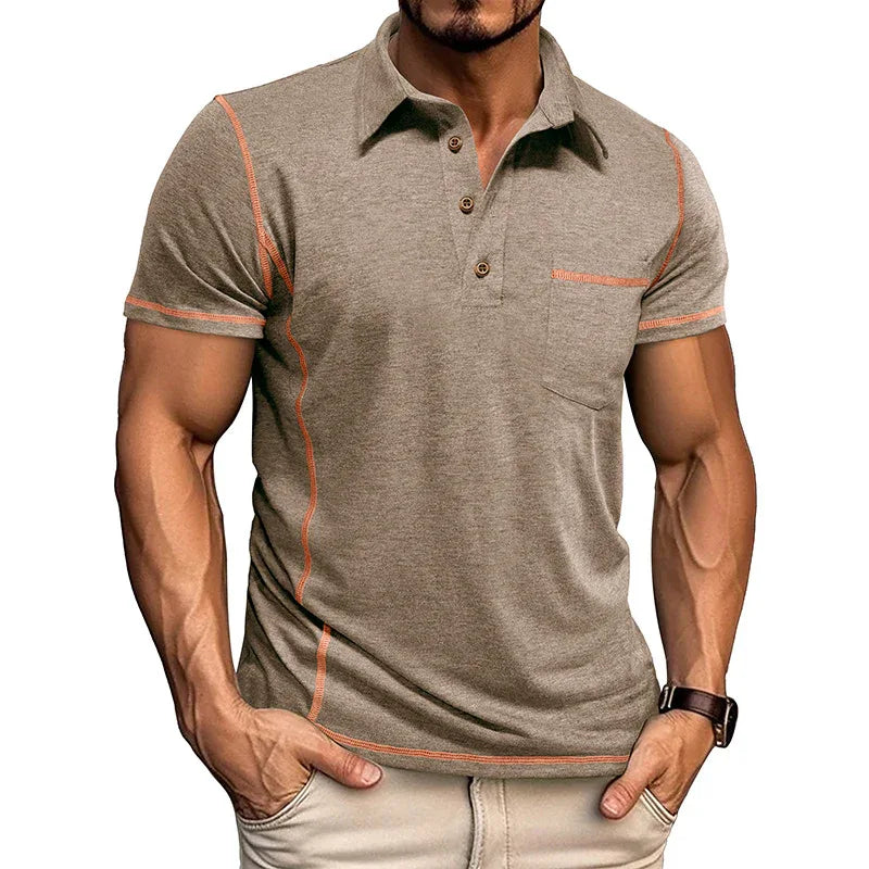Kurzarm-T-Shirt mit Revers und Brusttasche