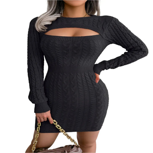 Kleid aus Acrylstoff, lange Ärmel, einfarbig