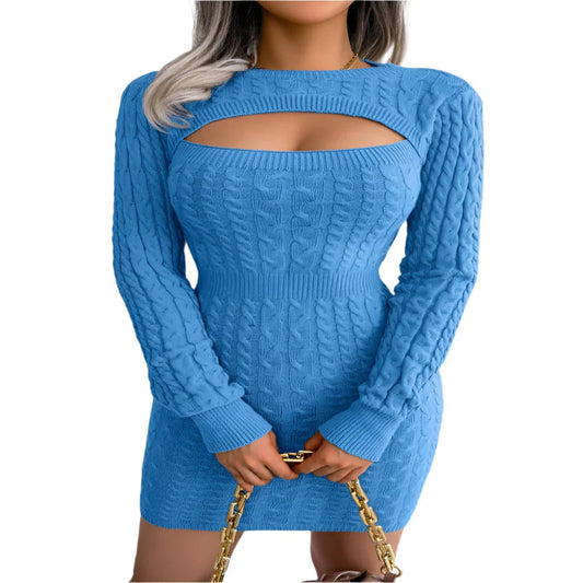 Kleid aus Acrylstoff, lange Ärmel, einfarbig