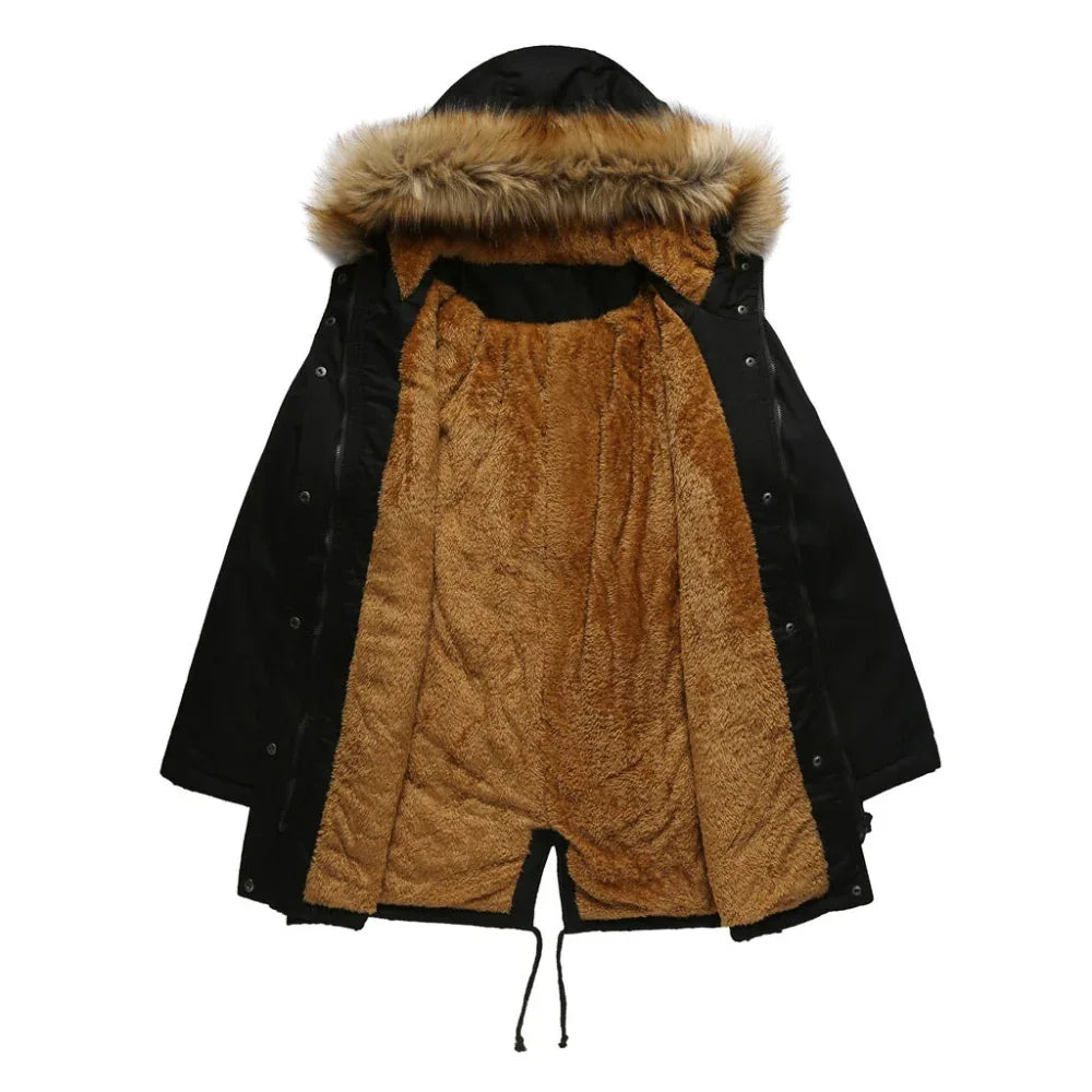 Damen Winterjacke mit Kapuze, Pelzkragen und Fleecefutter