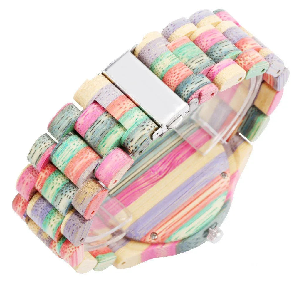 Bunte Unisex-Armbanduhr aus Bambusholz