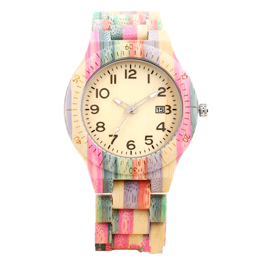 Bunte Unisex-Armbanduhr aus Bambusholz