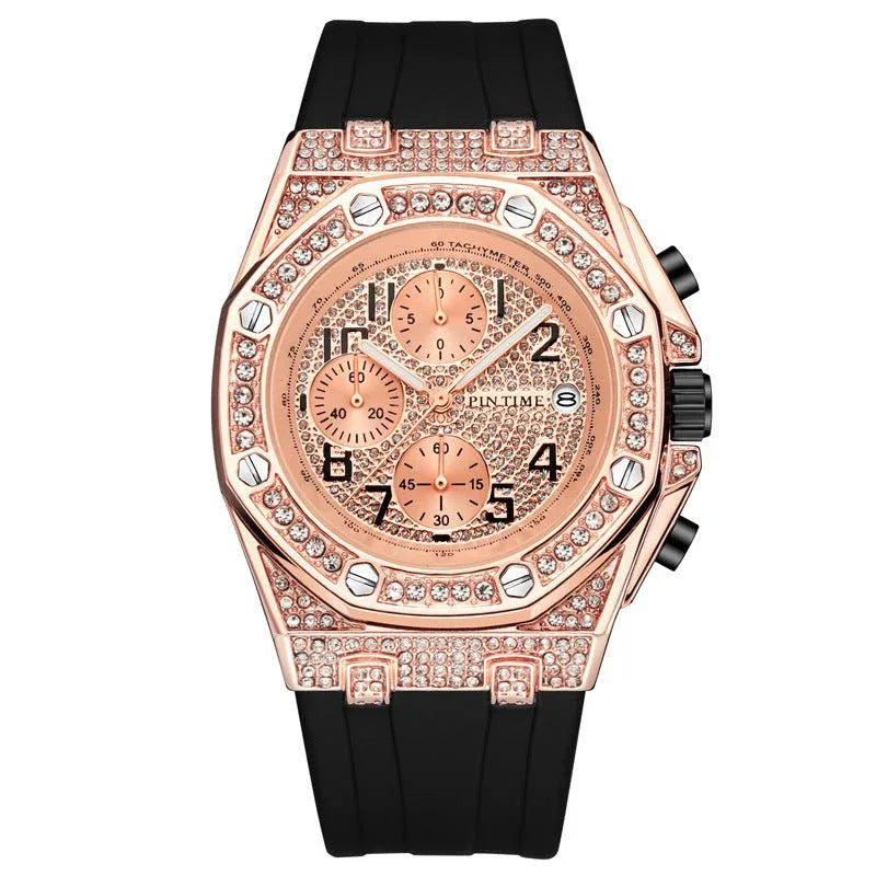 Herrenuhr mit großem Zifferblatt, Chronograph und Diamantbesatz