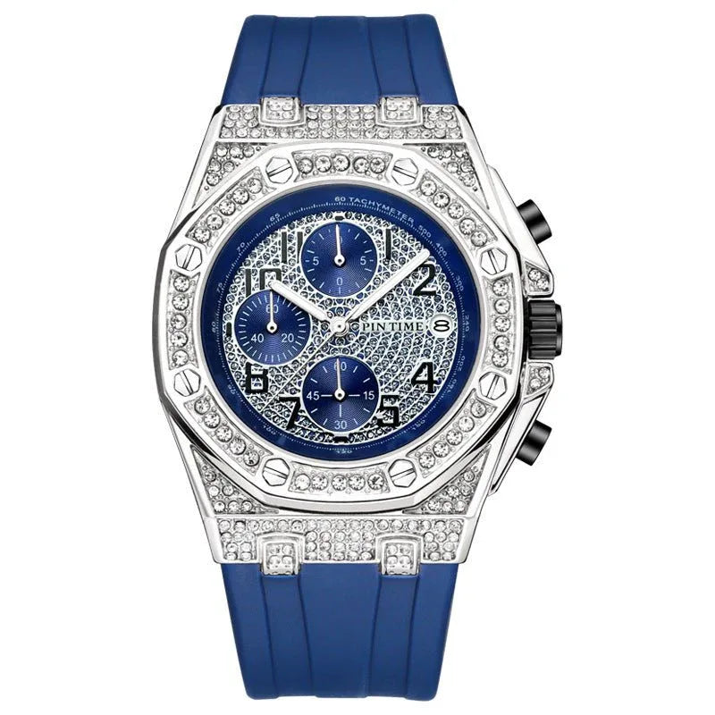 Herrenuhr mit großem Zifferblatt, Chronograph und Diamantbesatz