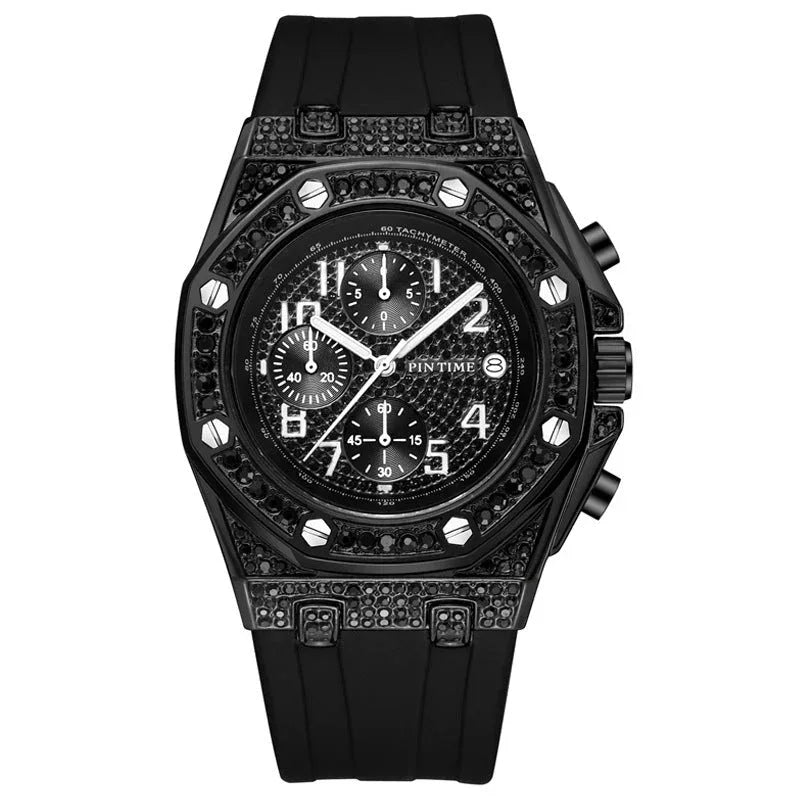 Herrenuhr mit großem Zifferblatt, Chronograph und Diamantbesatz