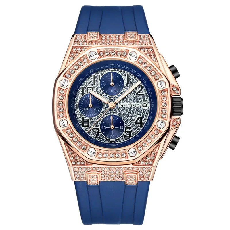 Herrenuhr mit großem Zifferblatt, Chronograph und Diamantbesatz