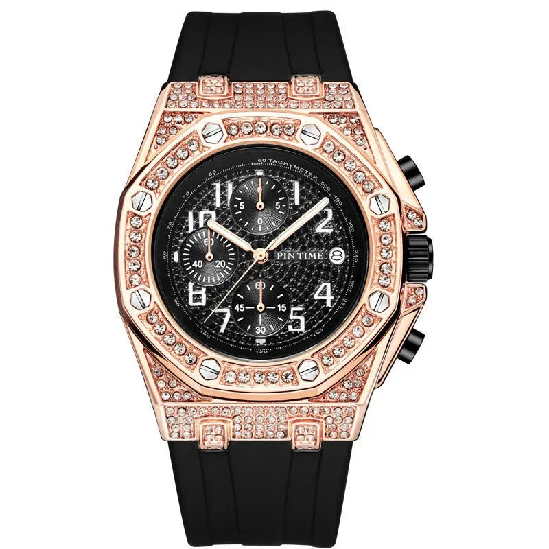 Herrenuhr mit großem Zifferblatt, Chronograph und Diamantbesatz