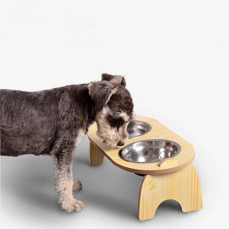 Doppelnapf für Hunde mit Holzständer