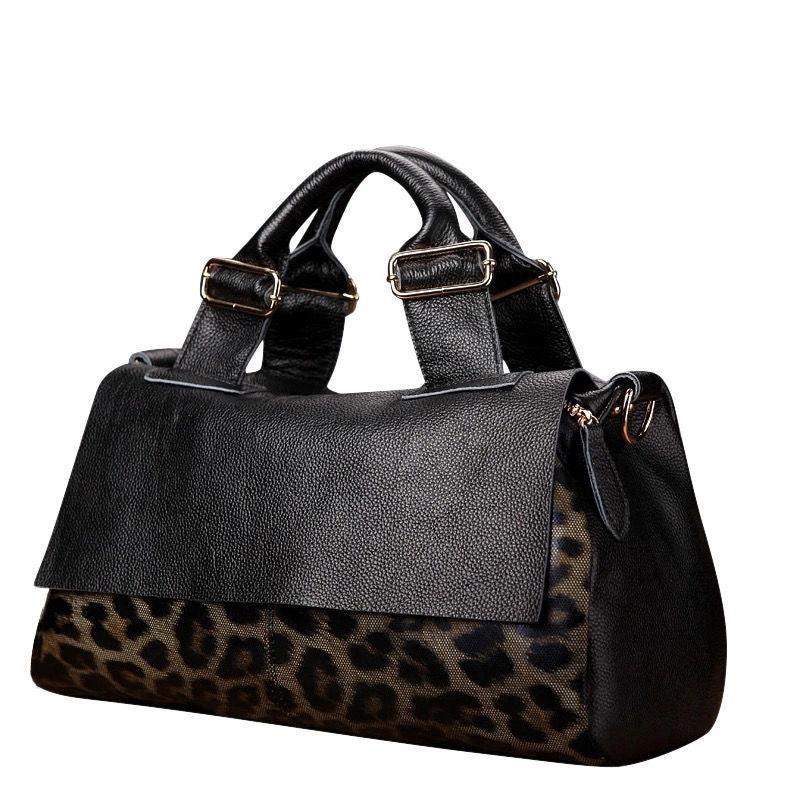 Handtasche aus echtem Leder mit Leopardenmuster für Damen