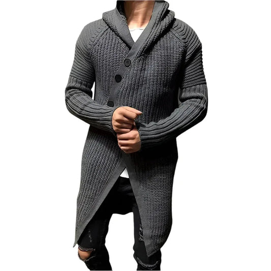 Langer gestrickter Kapuzenpullover für Herren