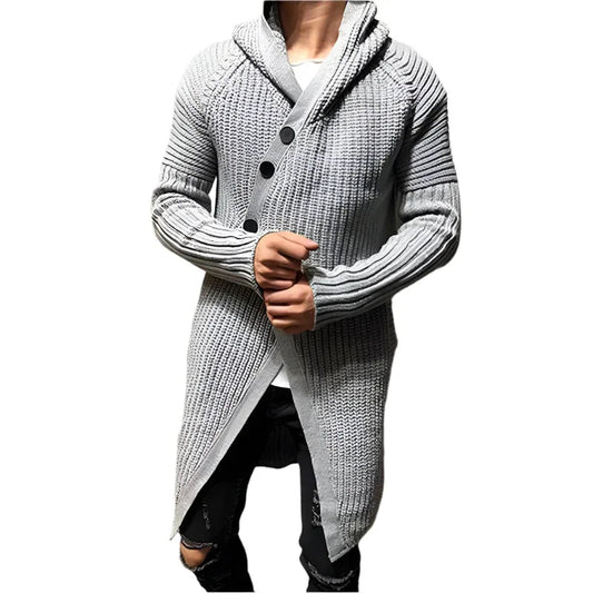 Langer gestrickter Kapuzenpullover für Herren