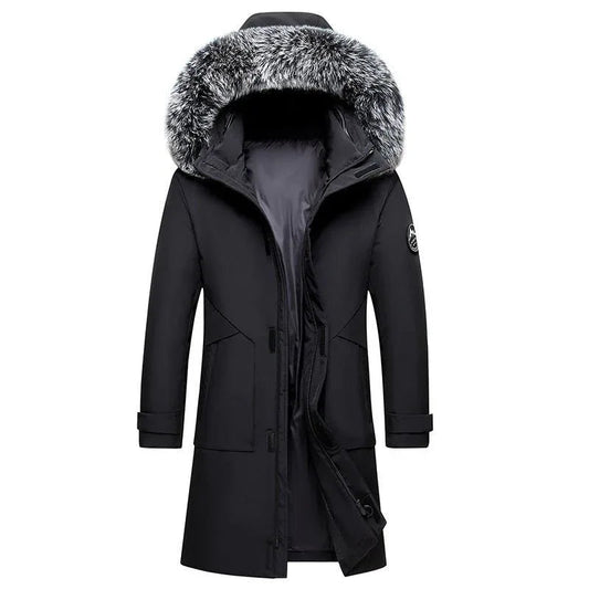 Men's Hooded Mid-Length Down Stuffed Warm Cold-Resistant Winter Jacket