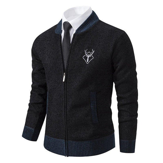 Herren Slim Stehkragen Pullover mit Elch-Stickerei