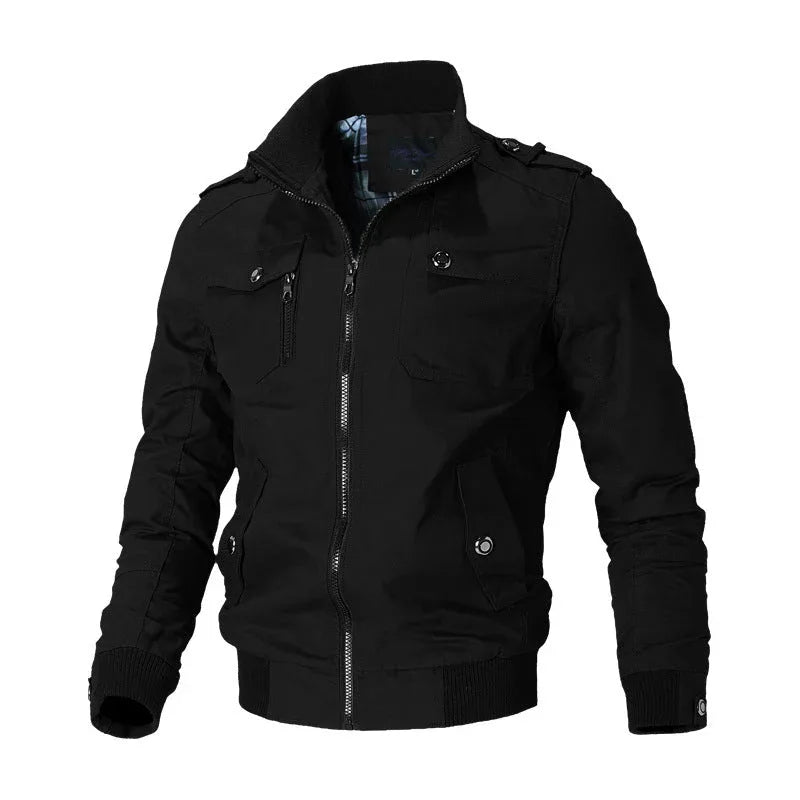 Men's Solid Color Zipper Multiple Pockets jacket