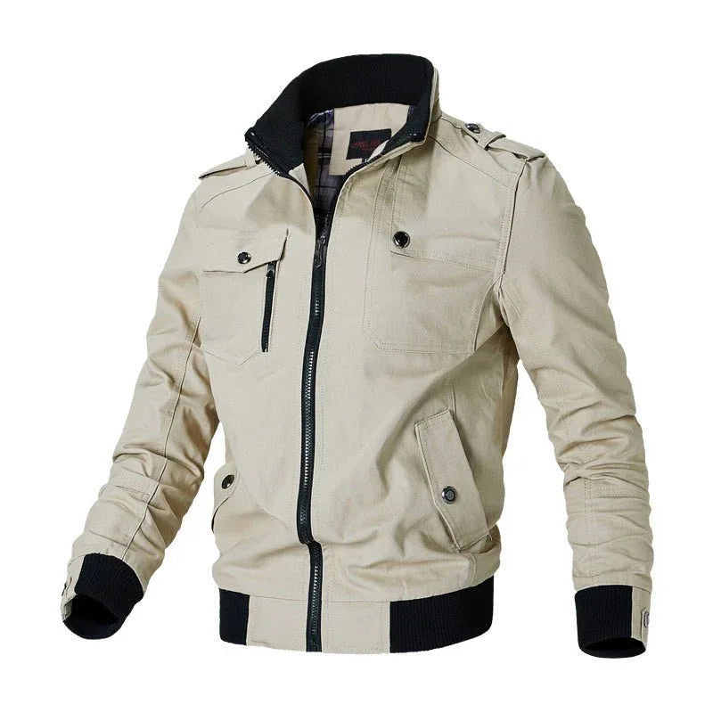 Men's Solid Color Zipper Multiple Pockets jacket