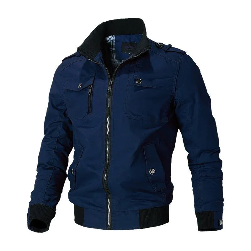 Men's Solid Color Zipper Multiple Pockets jacket