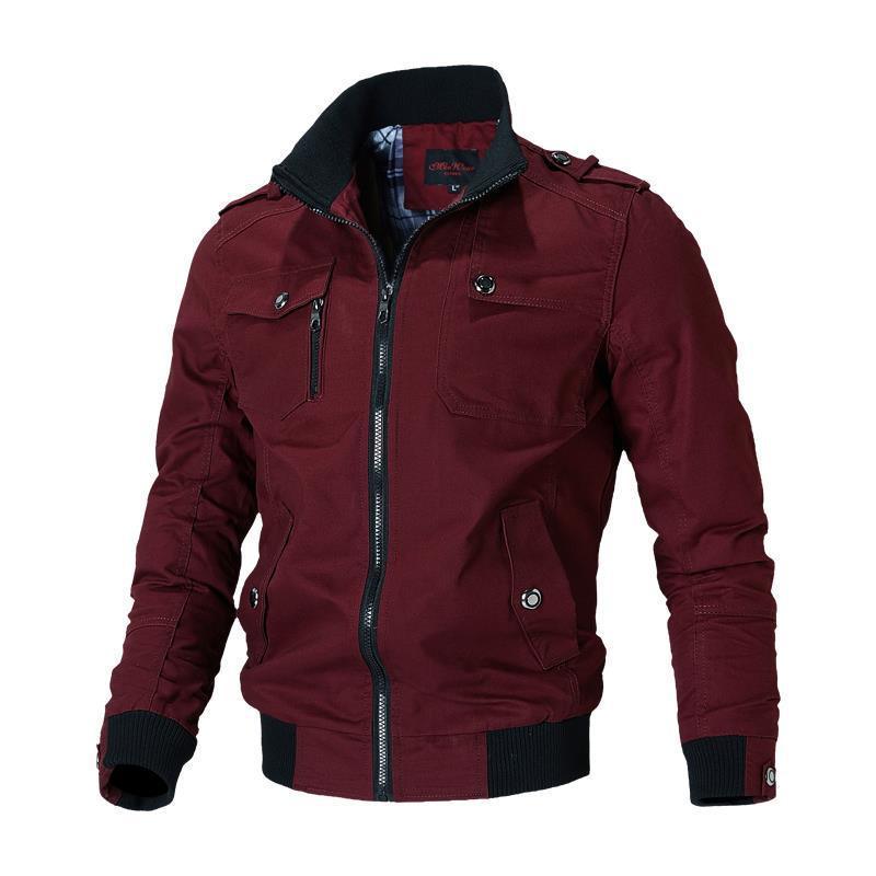 Men's Solid Color Zipper Multiple Pockets jacket