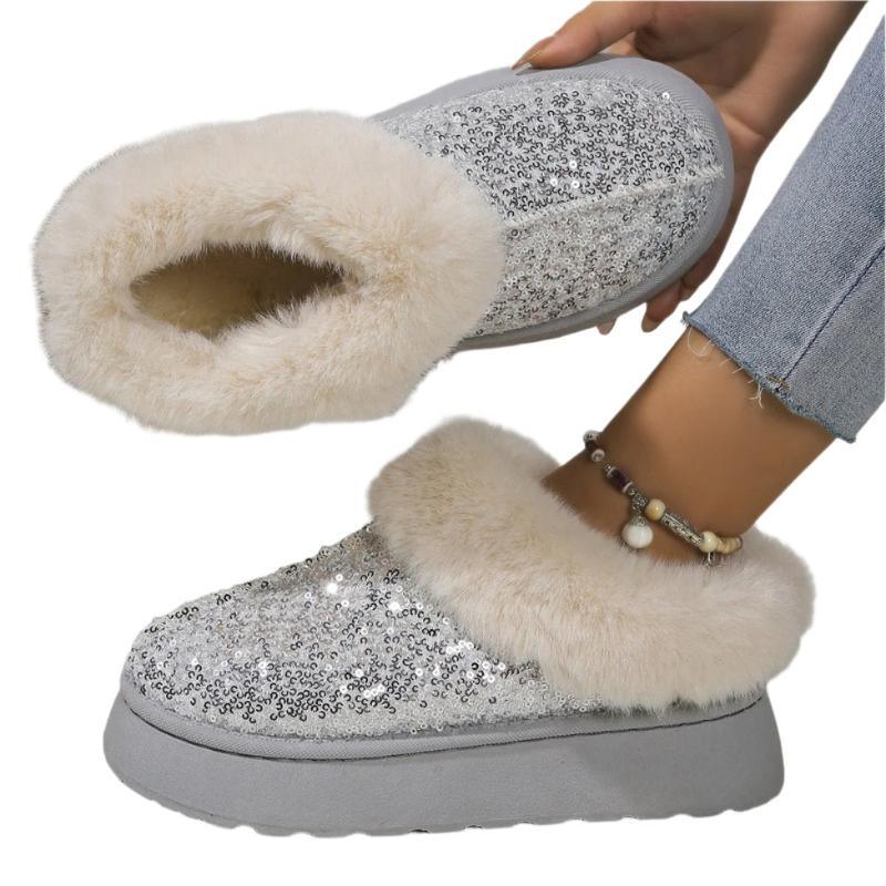 Glitzernde Indoor-Outdoor Lässige Warme Bequeme Dicksohlige Plüschhausschuhe für Damen