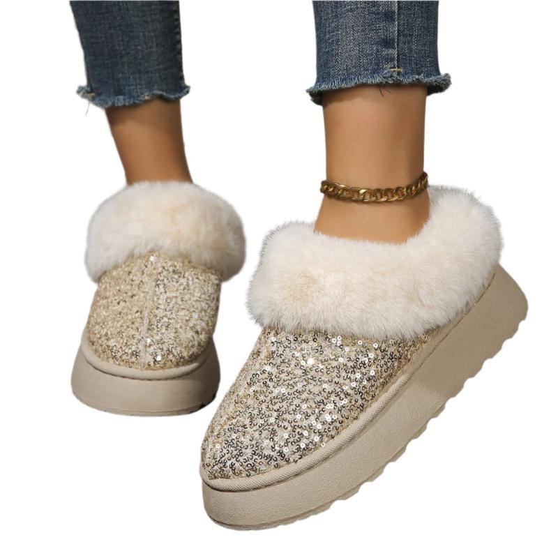 Glitzernde Indoor-Outdoor Lässige Warme Bequeme Dicksohlige Plüschhausschuhe für Damen