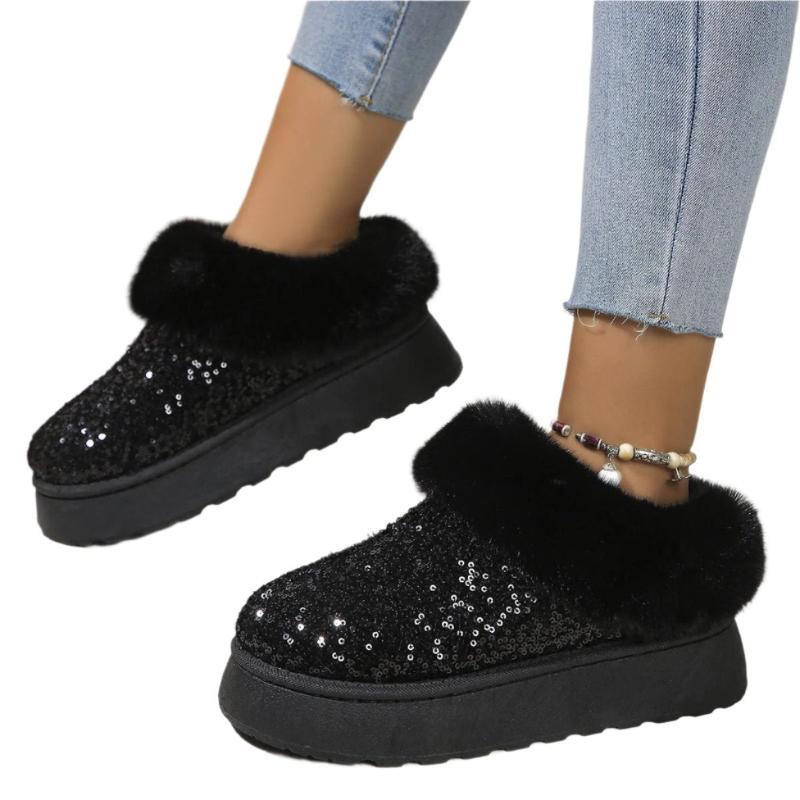 Glitzernde Indoor-Outdoor Lässige Warme Bequeme Dicksohlige Plüschhausschuhe für Damen