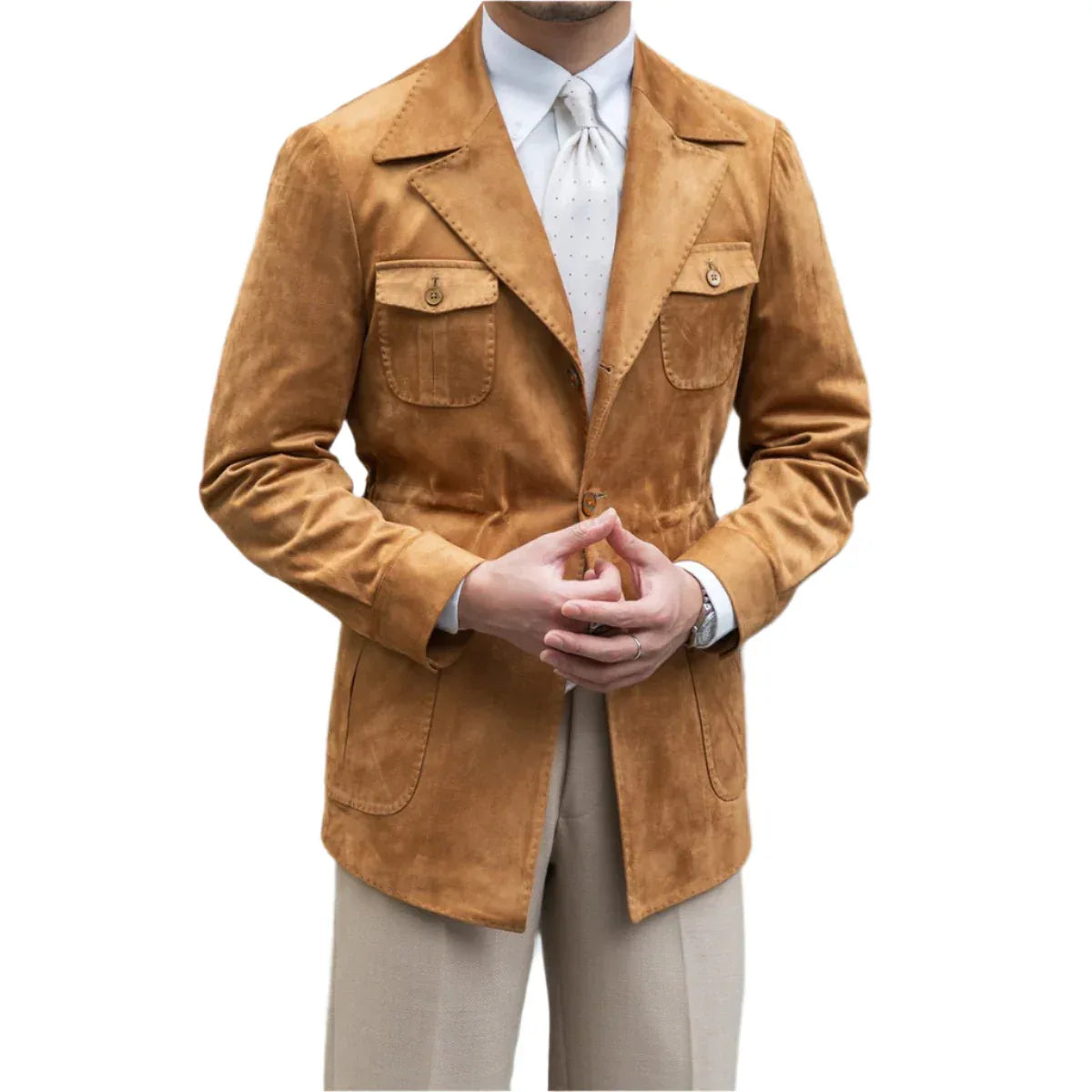 Wildleder-Safari-Jacke mit schmaler Passform