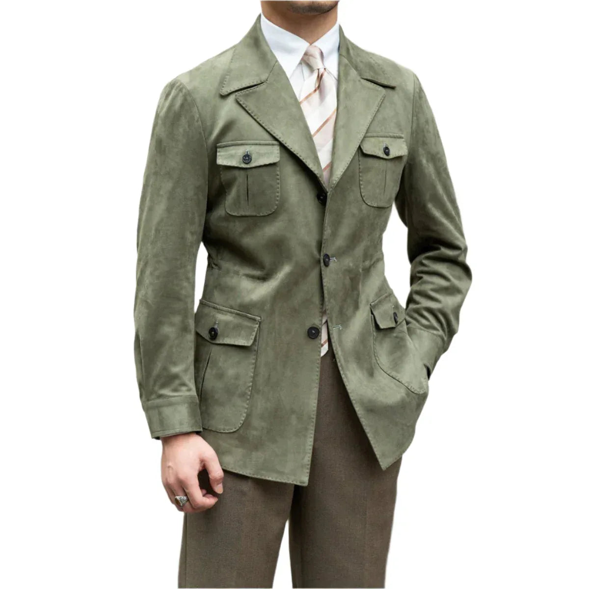 Wildleder-Safari-Jacke mit schmaler Passform
