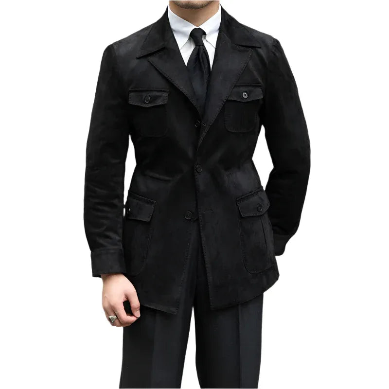 Wildleder-Safari-Jacke mit schmaler Passform