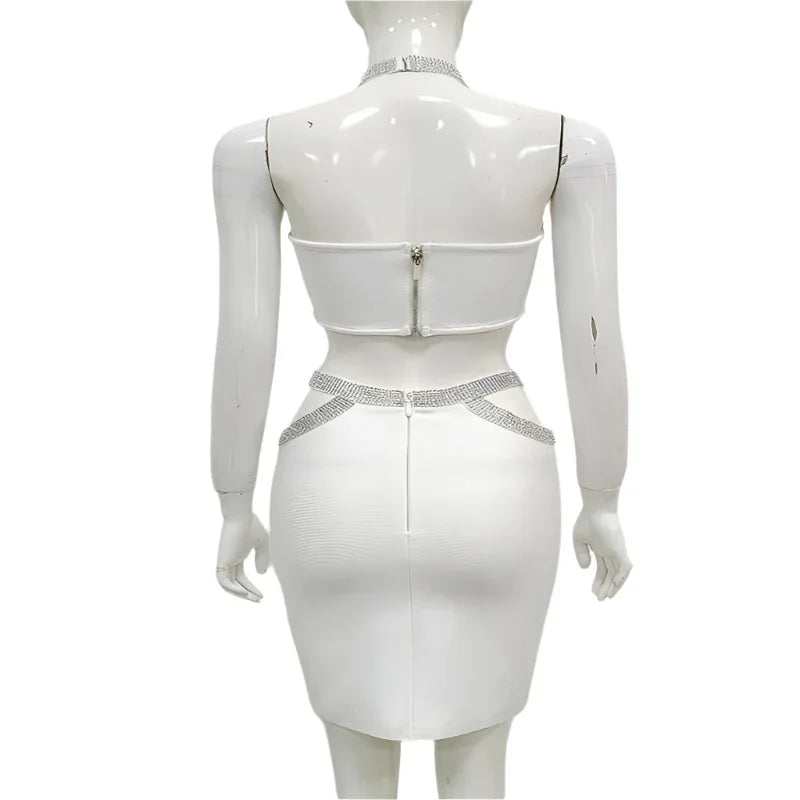 Damen-Zweiteiler aus Bandage: Figurbetontes Crop-Top und Rock