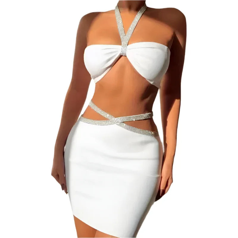 Damen-Zweiteiler aus Bandage: Figurbetontes Crop-Top und Rock
