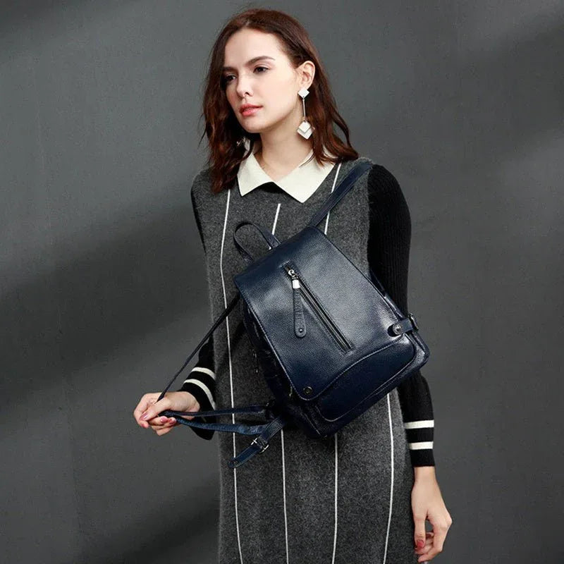 Damen Lederrucksack mit einzigartigem Reißverschluss-Design