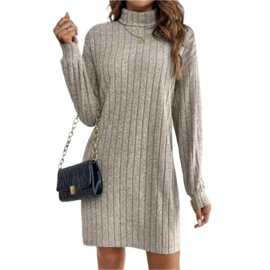 Damen-Kleid aus Polyester mit Rollkragen und lockerem Schnitt